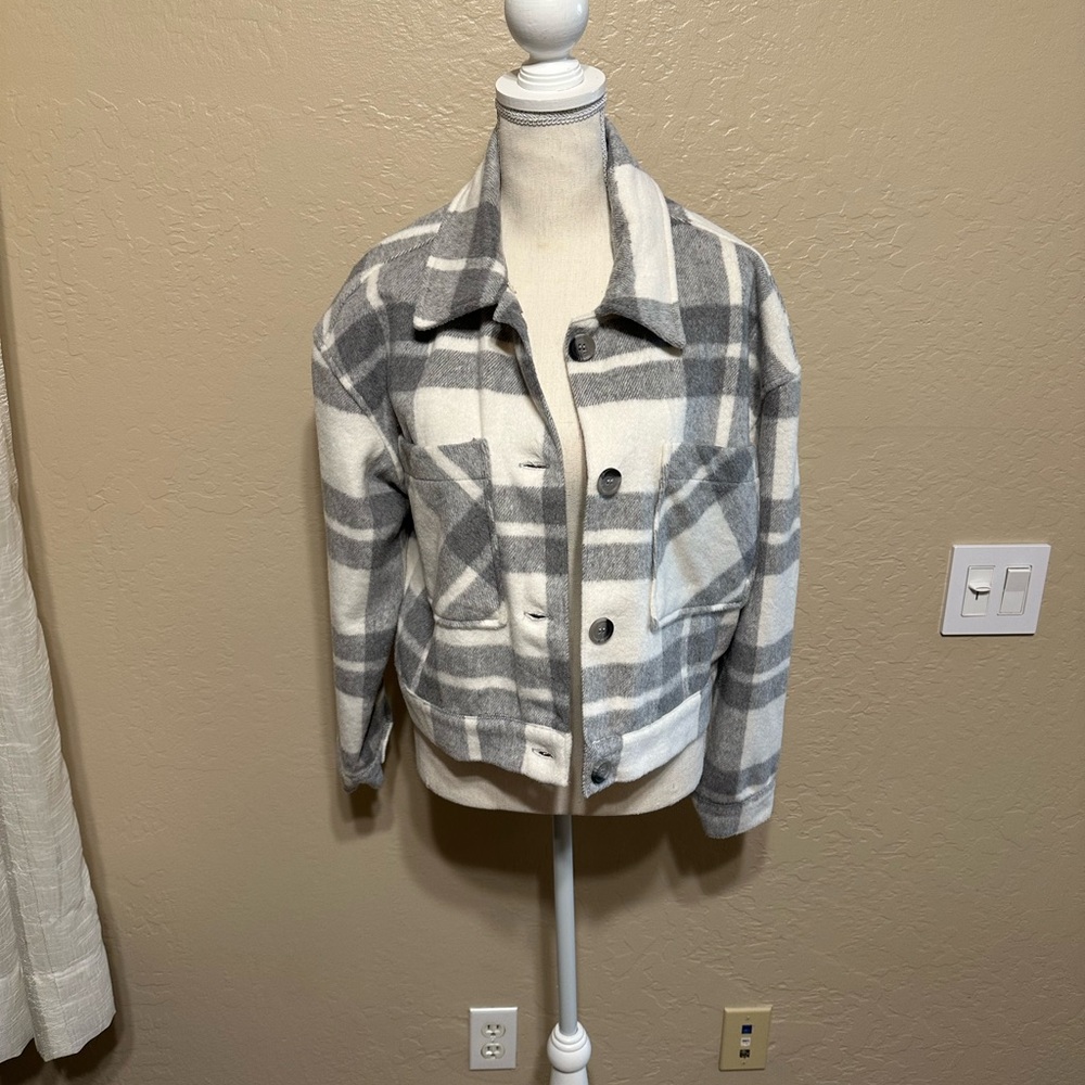 Stoosh Gray and White Checkered Jacket